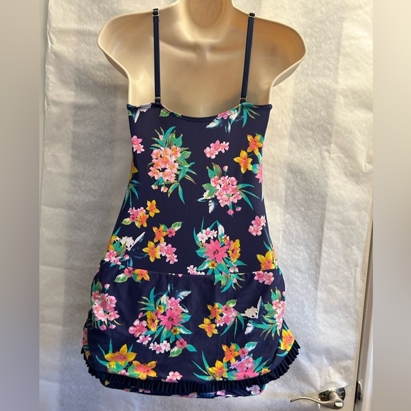 Shore Shapes one piece swim suit bathing suit floral navy  print Sz-12. W13 - Picture 3 of 10